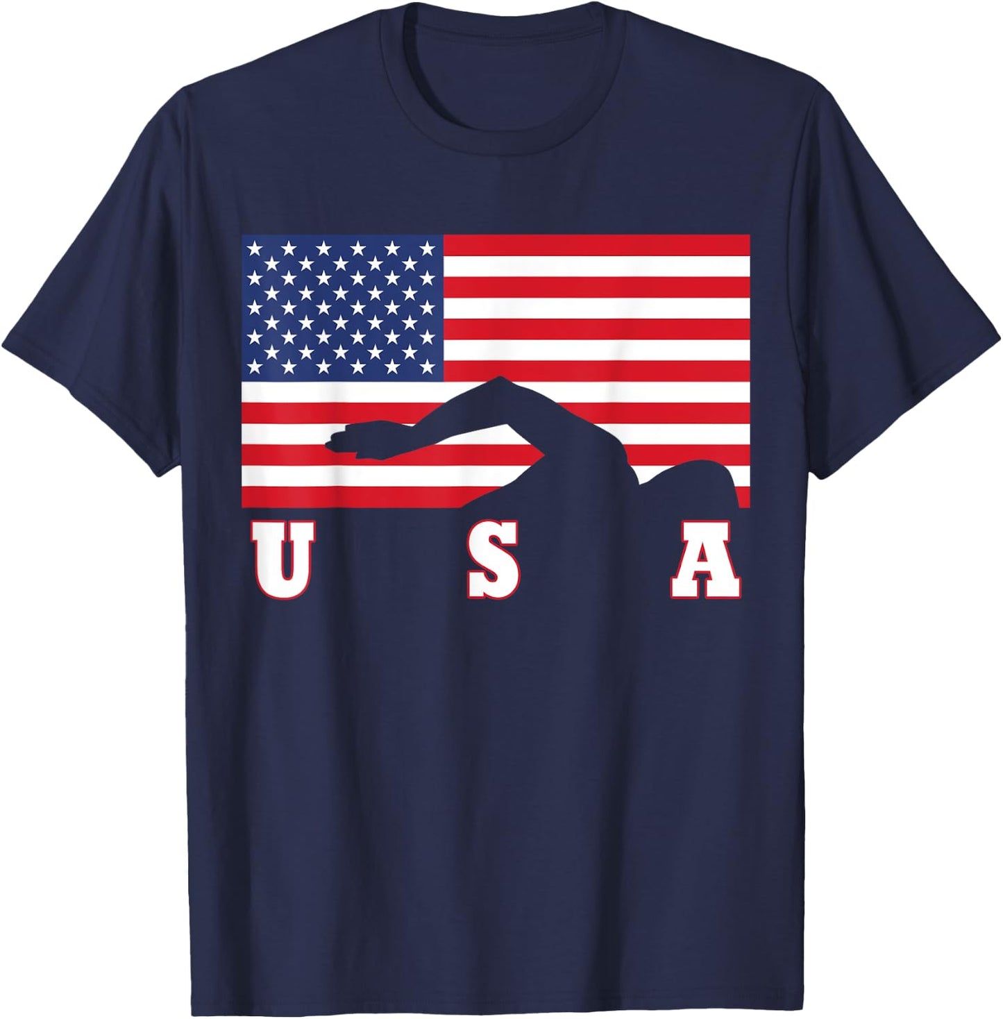 American Flag Swimming USA Gift T-Shirt - T-Shirt | Navy