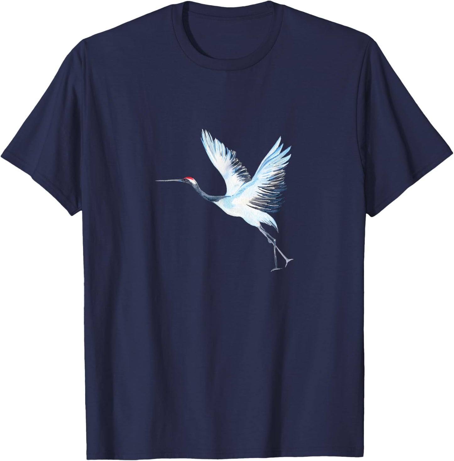 Sandhill Crane Heron Design Illustration Water Color T-Shirt - T-Shirt | Navy