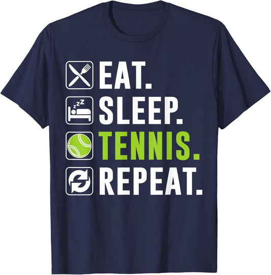 Eat Sleep Tennis Repeat Funny Tennis Player T-Shirt - T-Shirt | Navy