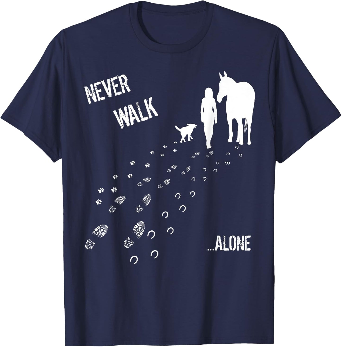 Never Walk Alone Horse, Dog and Rider T-Shirt - T-Shirt | Navy
