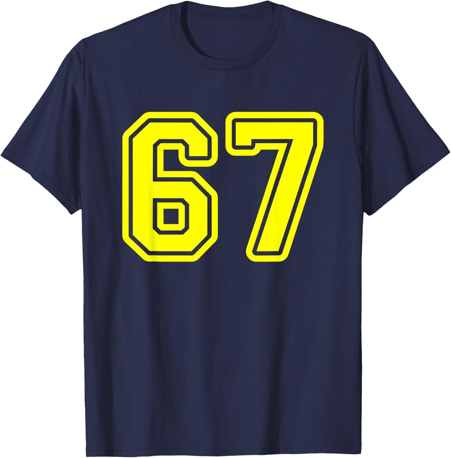 Yellow Sports Team Number #67 T-Shirt - T-Shirt | Navy