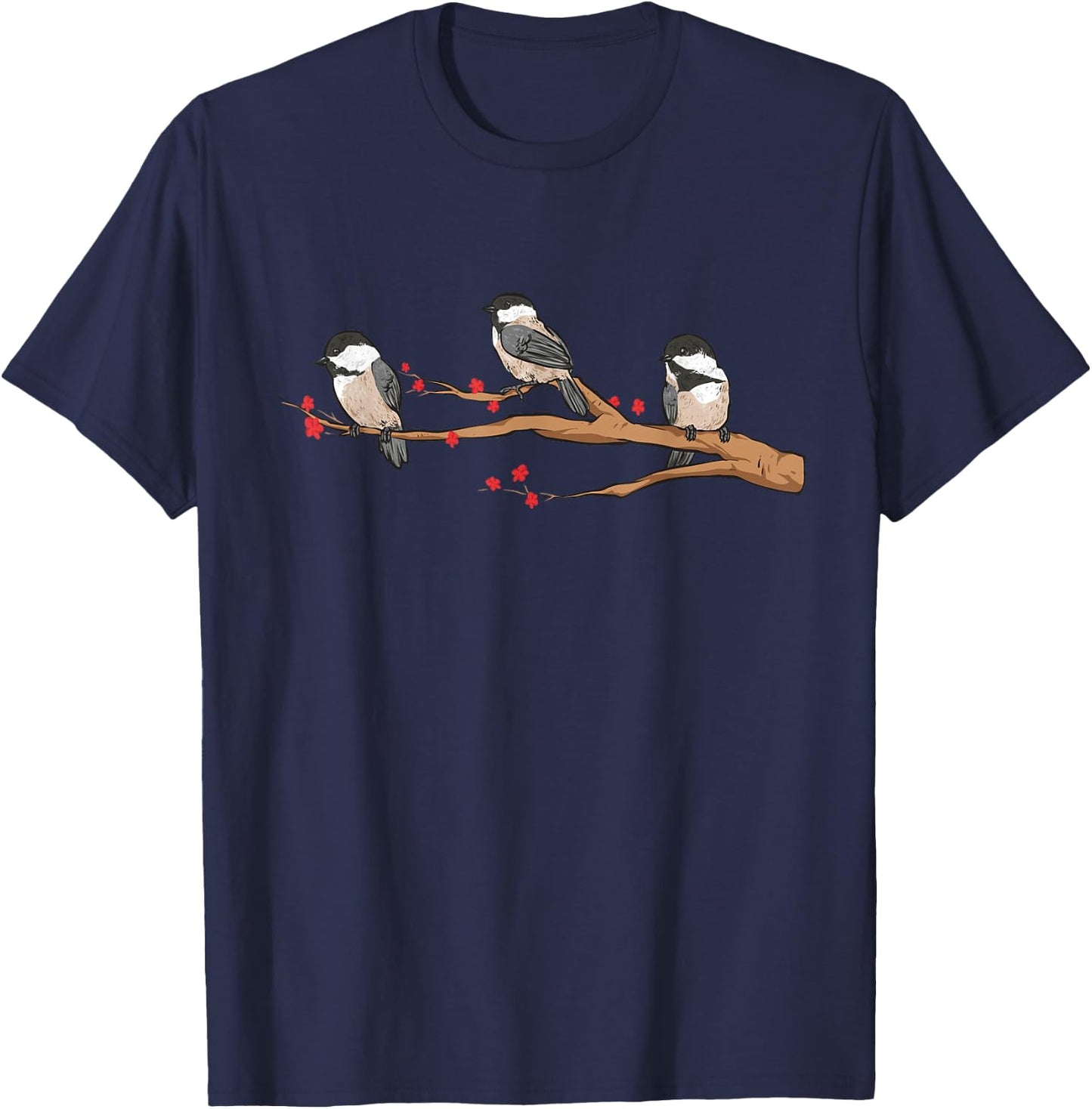 Chickadee Bird Chickadees On Branch Birding T-Shirt - T-Shirt | Navy
