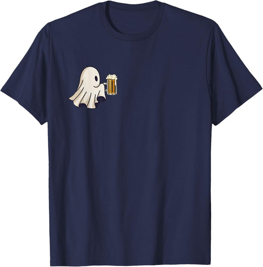 Little Ghost Drinking Beer Funny Halloween Costume Men Women T-Shirt - T-Shirt | Navy