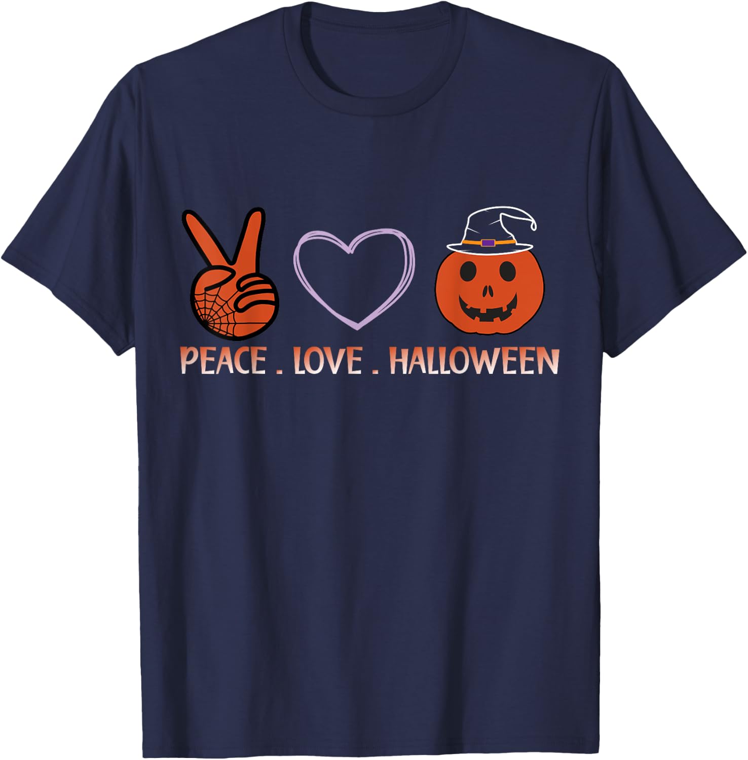 Peace Love Halloween Spirit Spooky Necromancer T-Shirt - T-Shirt | Navy