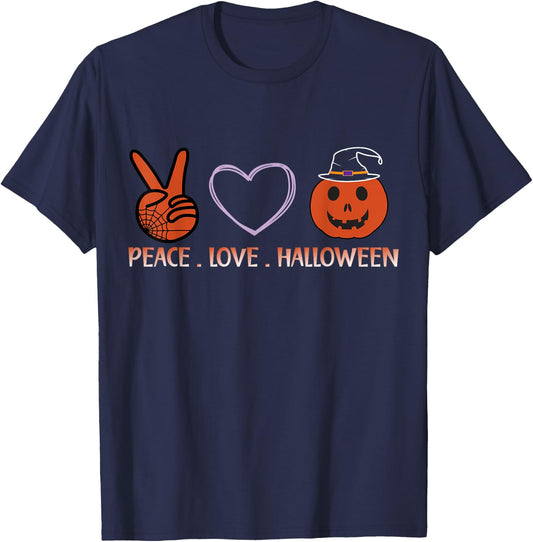Peace Love Halloween Spirit Spooky Necromancer T-Shirt - T-Shirt | Navy
