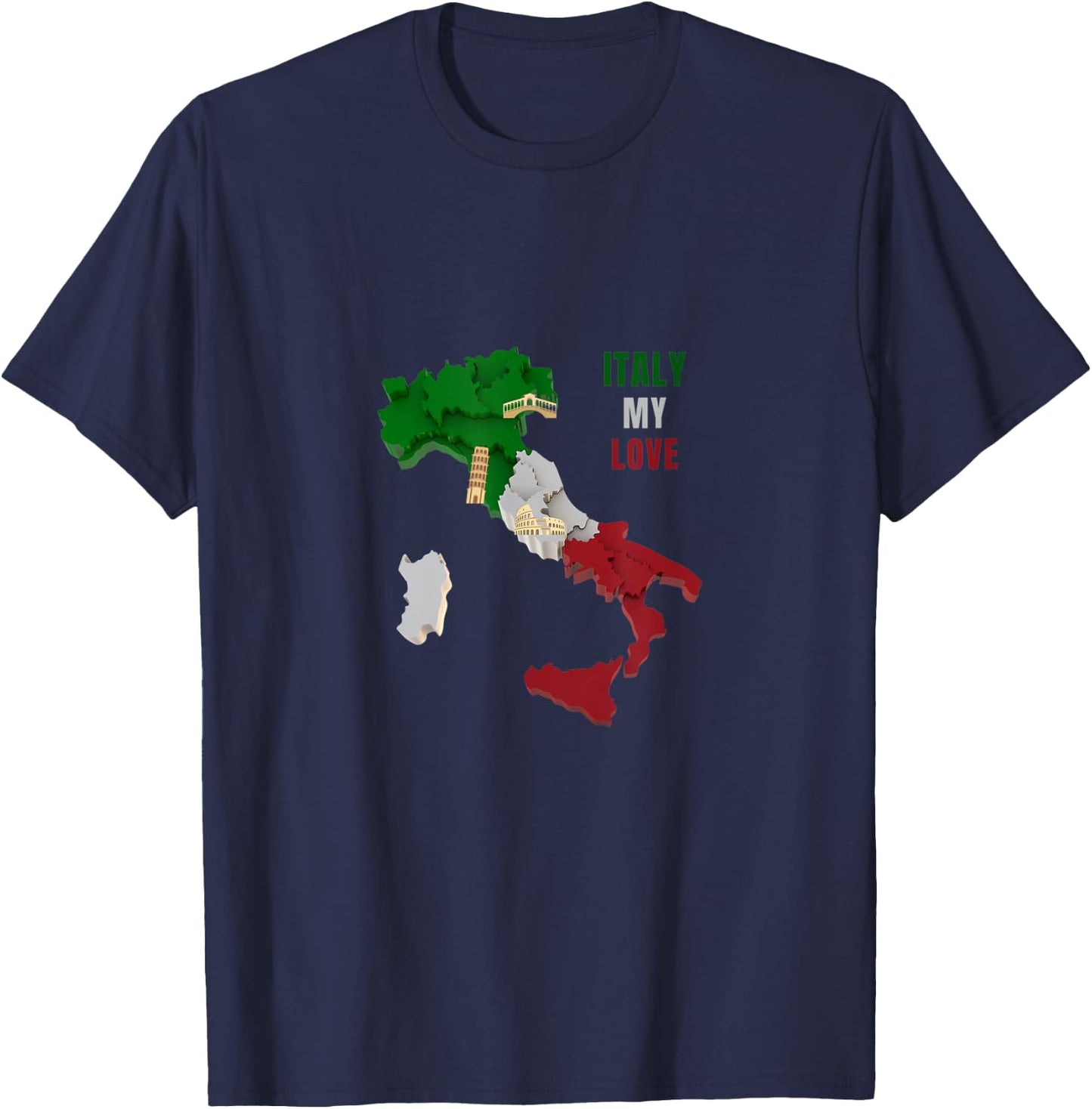 Italy Map Italian Shoe Green White Red Italy Flag Men Women T-Shirt - T-Shirt | Navy