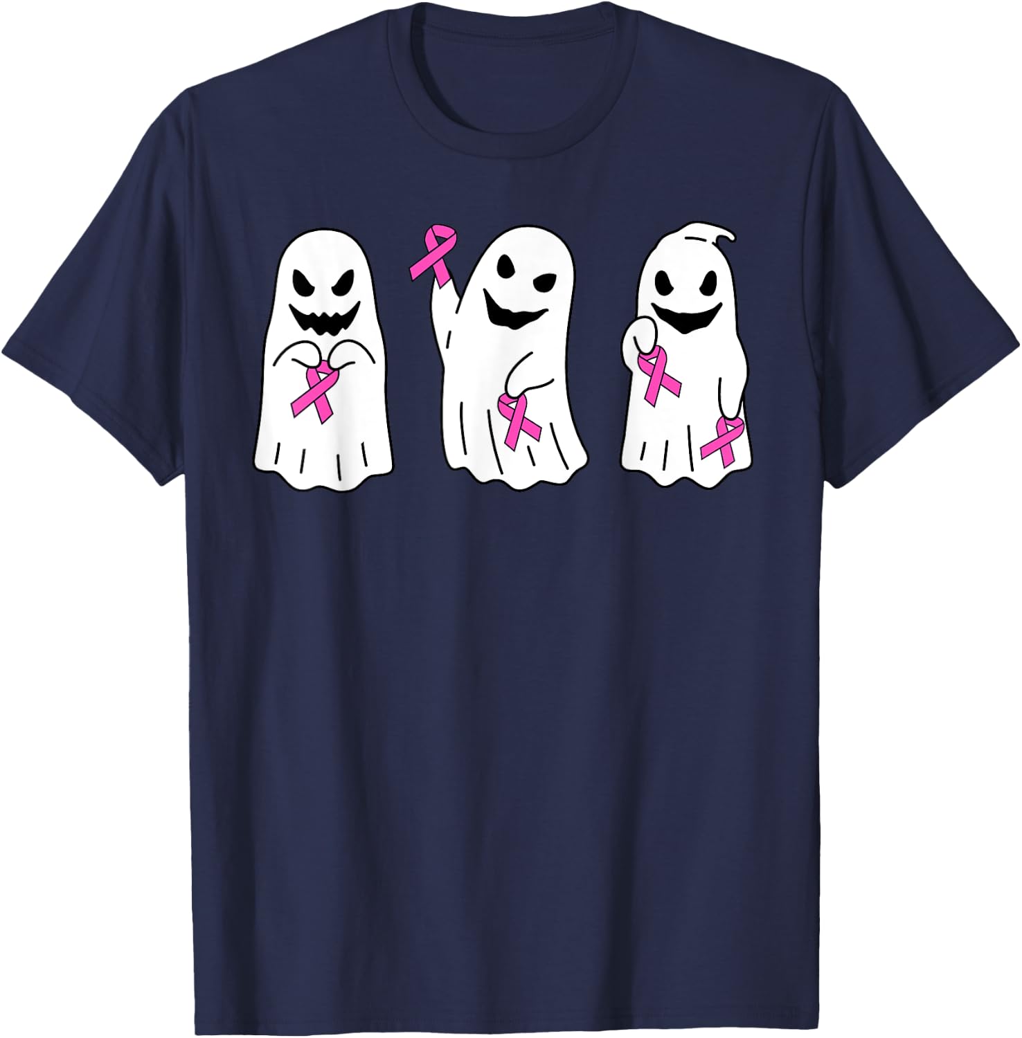 Pink Ribbon Breast Cancer Awareness Ghost Women Kids Toddler T-Shirt - T-Shirt | Navy