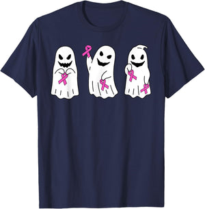 Pink Ribbon Breast Cancer Awareness Ghost Women Kids Toddler T-Shirt - T-Shirt | Navy