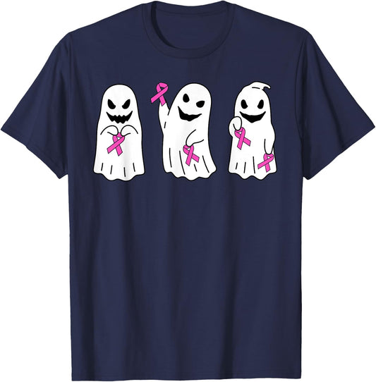 Pink Ribbon Breast Cancer Awareness Ghost Women Kids Toddler T-Shirt - T-Shirt | Navy