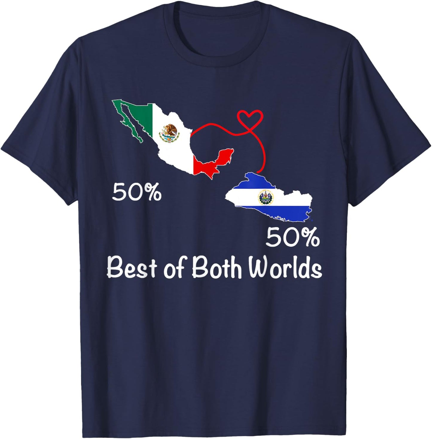 Half Salvadorian Half Mexican Flag Map Salvador Mexico T-Shirt - T-Shirt | Navy