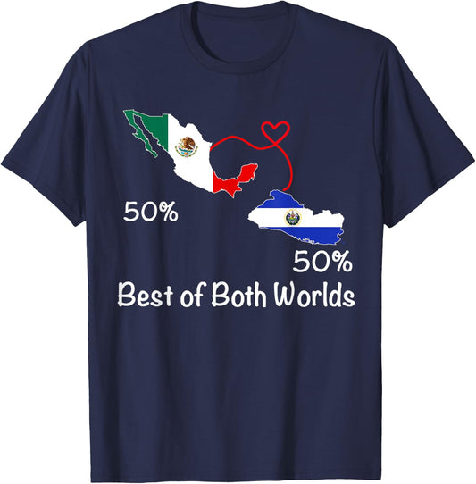 Half Salvadorian Half Mexican Flag Map Salvador Mexico T-Shirt - T-Shirt | Navy