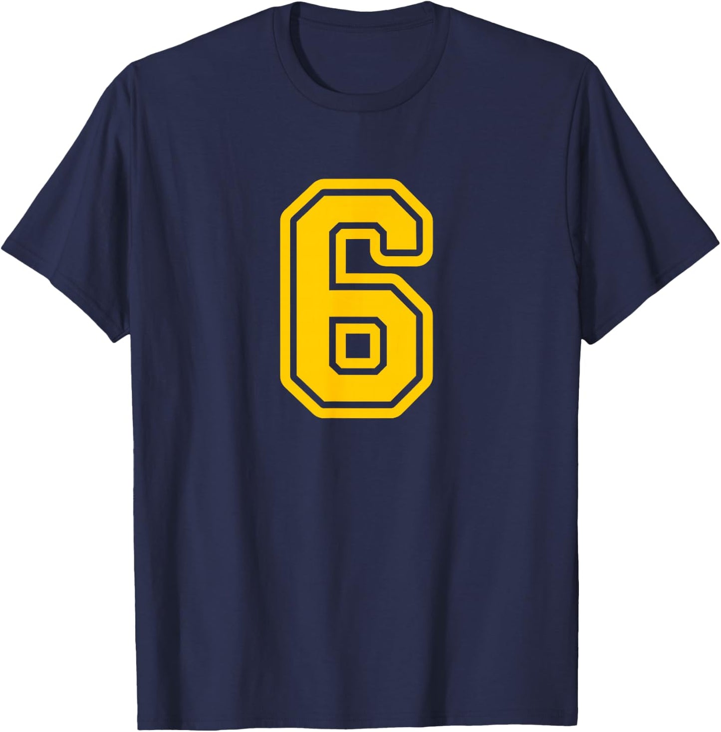 Yellow Sports Team Number #6 T-Shirt - T-Shirt | Navy