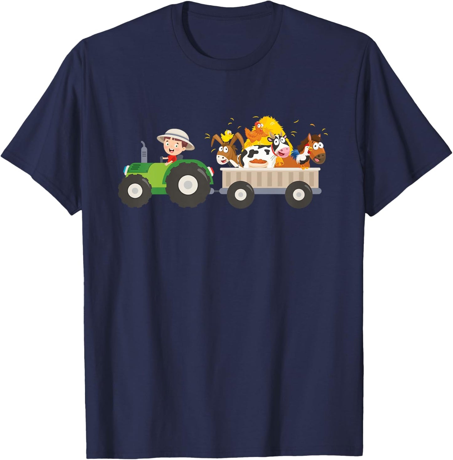 Kids Tractor Farm Farmers Animals Horse Cow Chicken Boys T-Shirt - T-Shirt | Navy