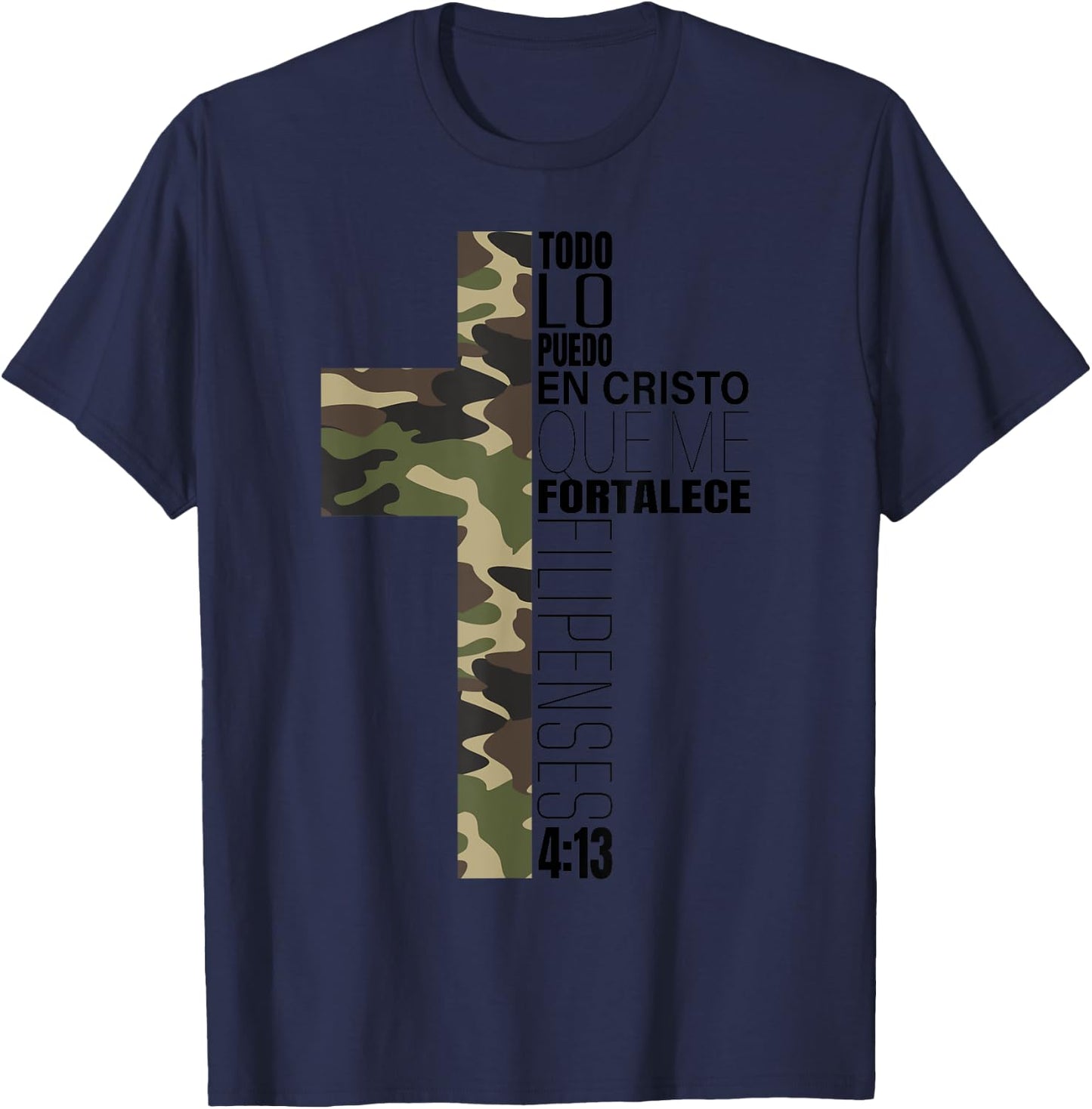 Camo Spanish Bible Verse Christian Cristo Cristiano Verso T-Shirt - T-Shirt | Navy