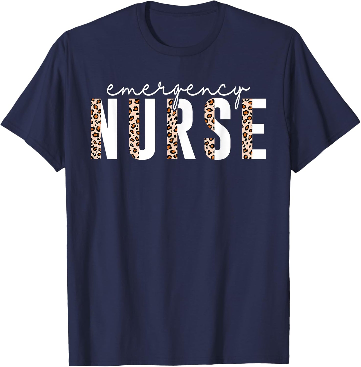 Emergency Nurse Leopard Print ER Nurse Nursing School Women T-Shirt - T-Shirt | Navy