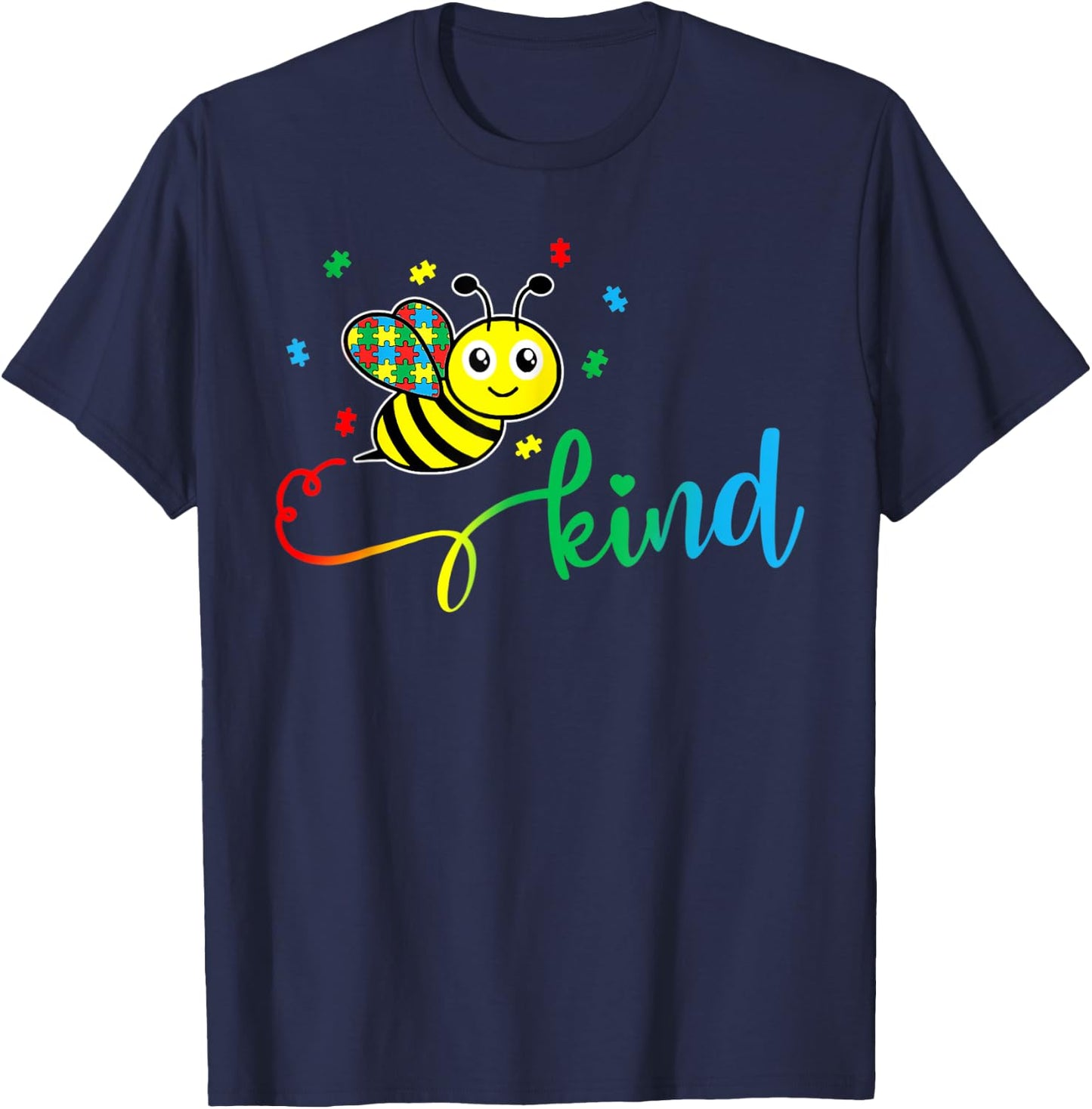 Bee Kind Autism Awareness Month Gift T-Shirt - T-Shirt | Navy