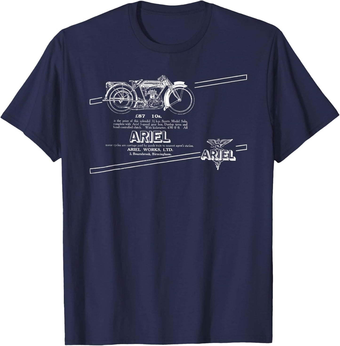 1922 Ariel Motorcycles Birmingham England T-Shirt - T-Shirt | Navy