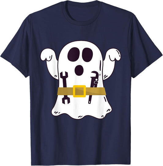 Funny Ghost Plumber Halloween Costume Repairman or Mechanic T-Shirt - T-Shirt | Navy