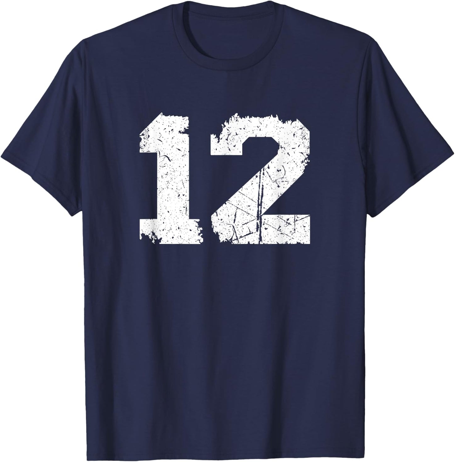 Number #12 Sports Jersey Vintage Torn White Lucky Number T-Shirt - T-Shirt | Navy