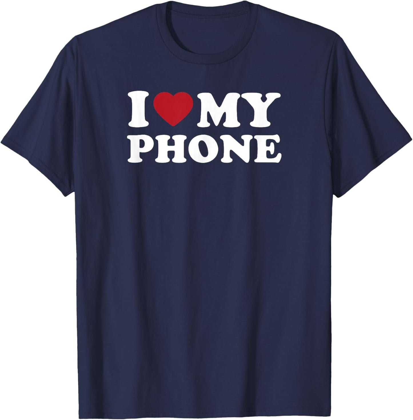 I Love My Phone Retro Heart Text Design T-Shirt - T-Shirt | Navy