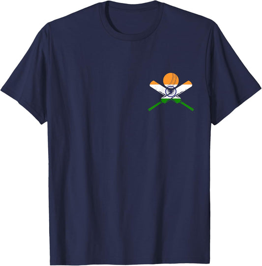 Indian Flag Cricket Bat Ball India T-Shirt - T-Shirt | Navy