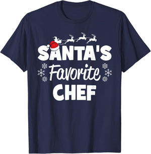 Santa's Favorite Chef Funny Christmas Matching T-Shirt - T-Shirt | Navy