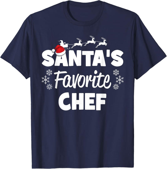 Santa's Favorite Chef Funny Christmas Matching T-Shirt - T-Shirt | Navy