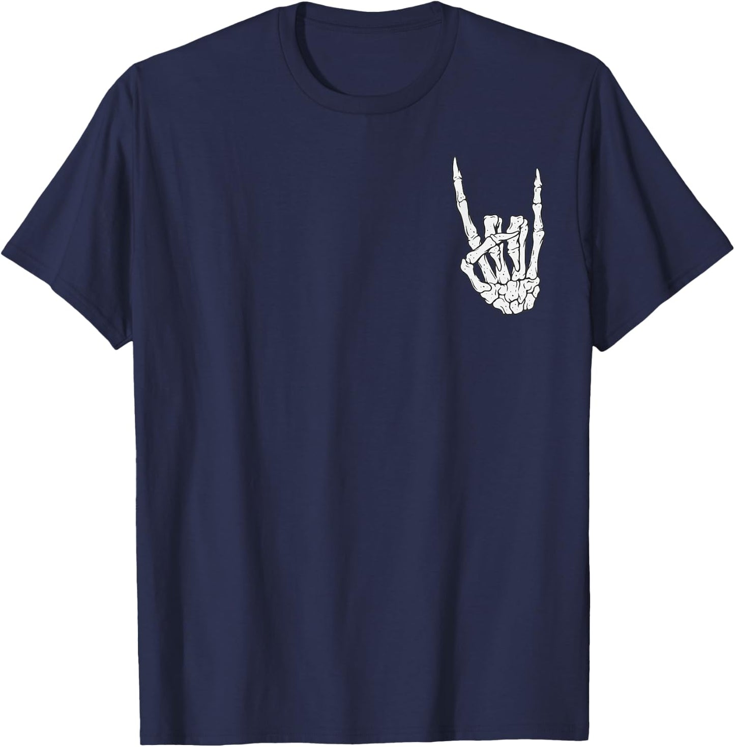 Skeleton Rock Hand Pocket Lazy Halloween Costume Cool Bones T-Shirt - T-Shirt | Navy