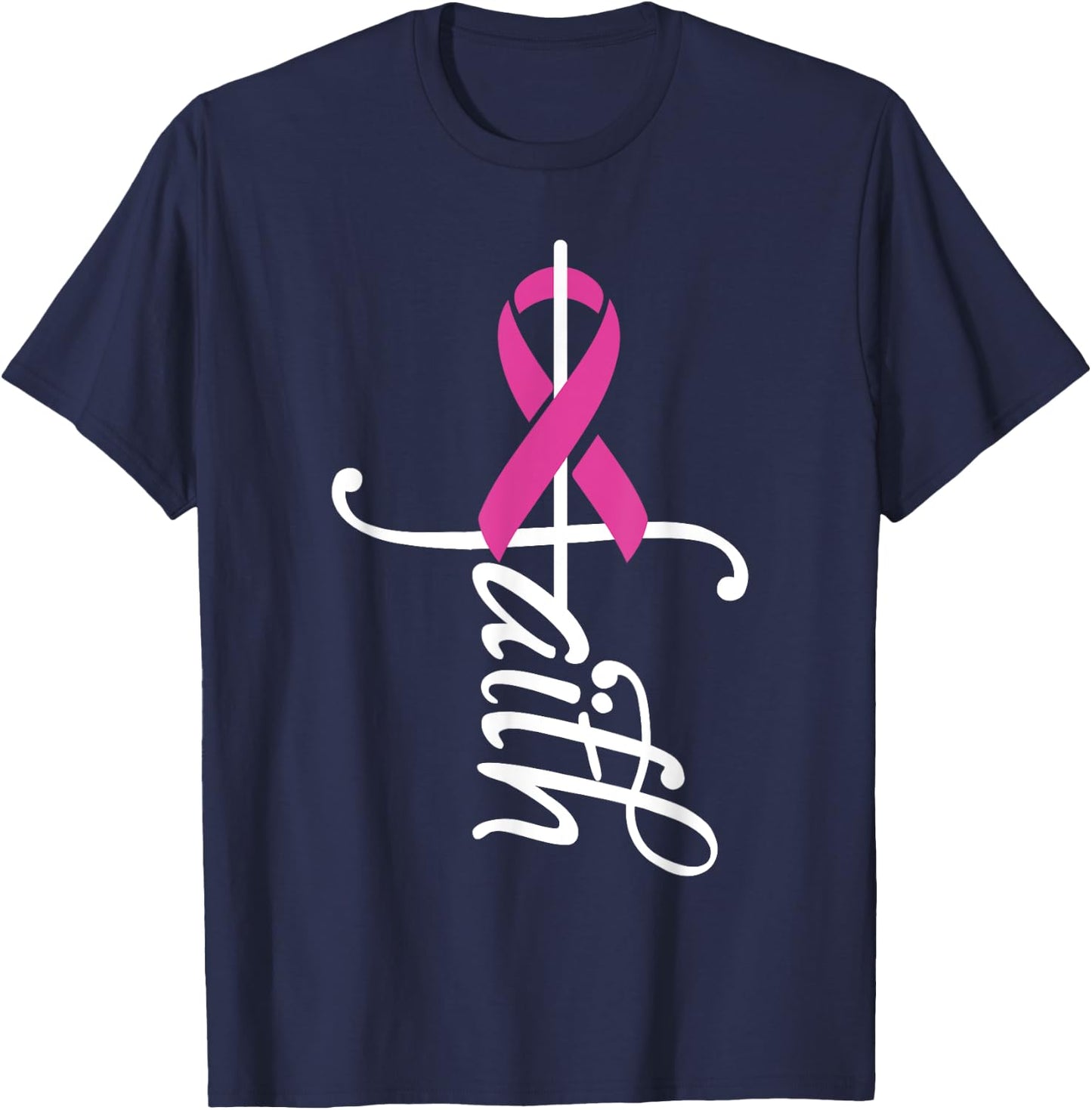 Faith Cancer Support - Ribbon Breast Cancer Awareness T-Shirt - T-Shirt | Navy