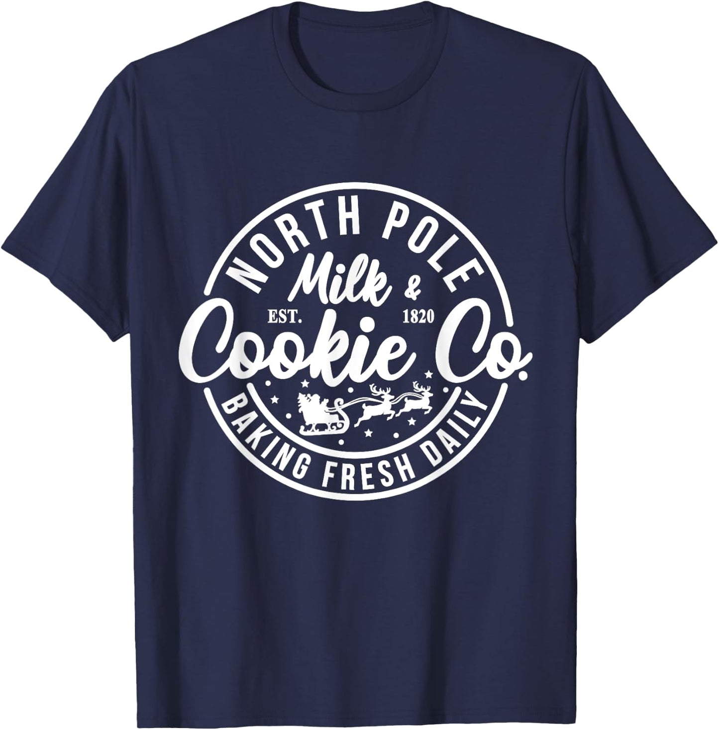 North Pole Milk And Cookie Co Funny Baking Christmas Costume T-Shirt - T-Shirt | Navy