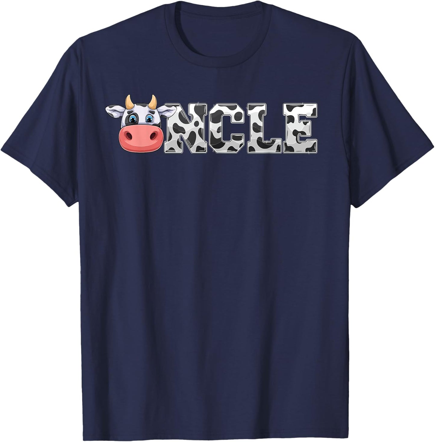 Uncle Cow Print Cowboy Animal Pattern Farmer Cow Uncle T-Shirt - T-Shirt | Navy