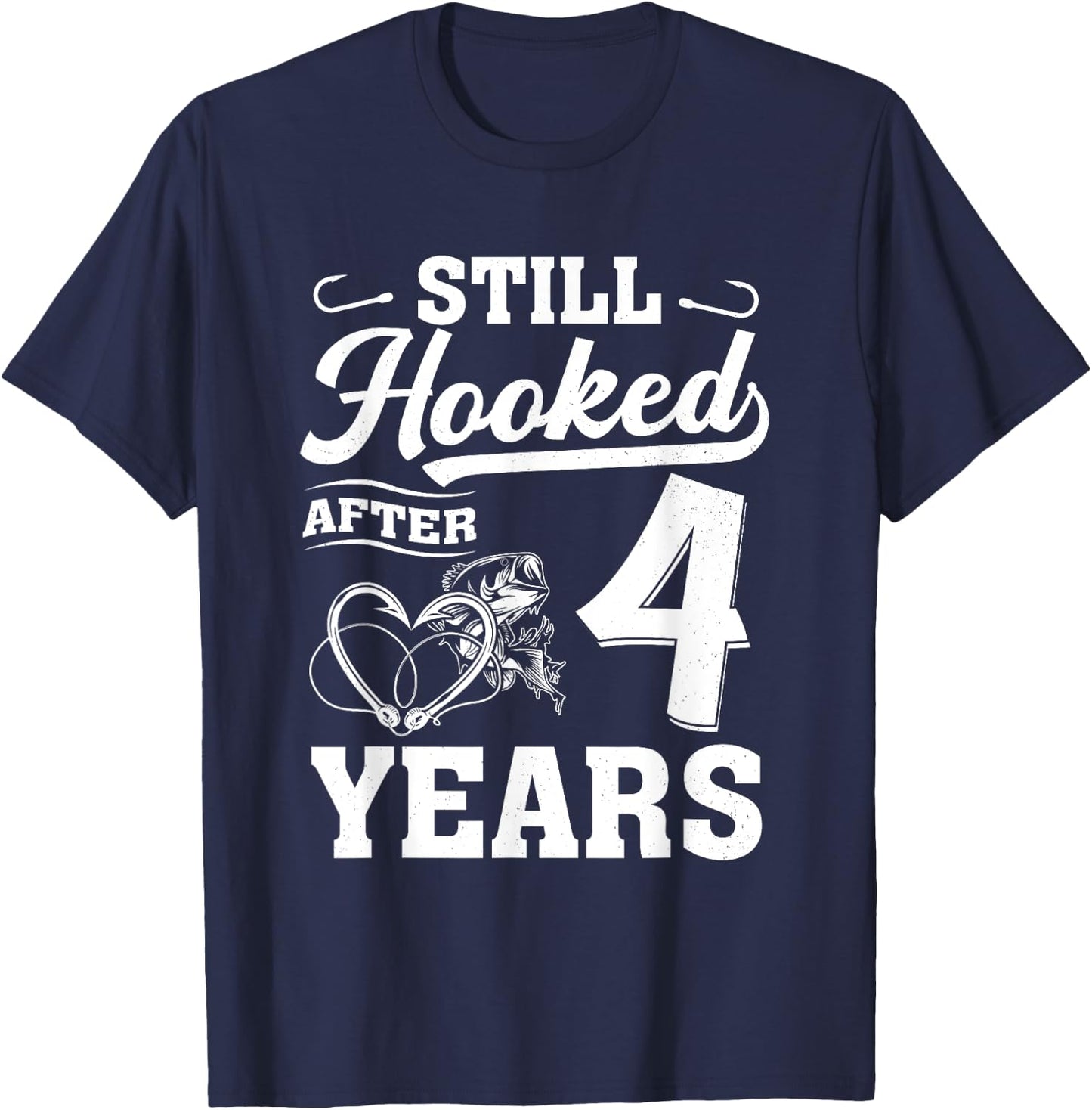 Fishing Couple 4 Years Anniversary 4th Wedding Celebration T-Shirt - T-Shirt | Navy