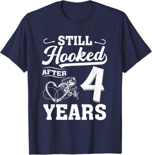 Fishing Couple 4 Years Anniversary 4th Wedding Celebration T-Shirt - T-Shirt | Navy