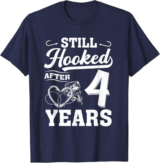 Fishing Couple 4 Years Anniversary 4th Wedding Celebration T-Shirt - T-Shirt | Navy