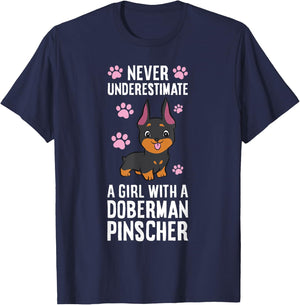 Never Underestimate A Girl With A Doberman Pinscher T-Shirt - T-Shirt | Navy