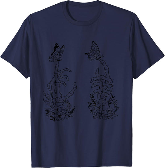 Cottagecore Aesthetic Butterfly Skeleton Hand Goth Fairycore T-Shirt - T-Shirt | Navy
