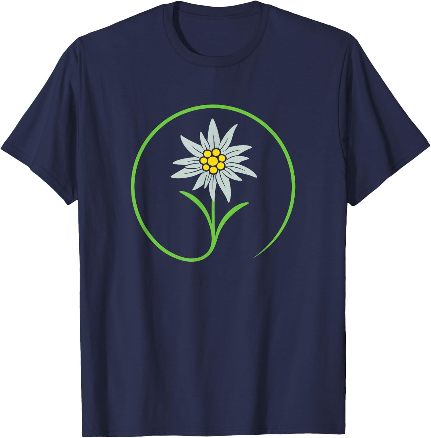 Oktoberfest Shirt. Edelweiss, traditional flower with leaves T-Shirt - T-Shirt | Navy