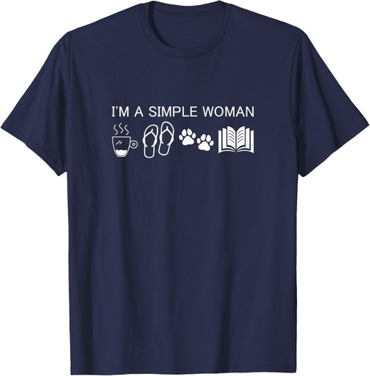 I'm A Simple Woman - I Love Coffee Flip Flops Dog Books T-Shirt - T-Shirt | Navy