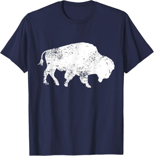 Vintage Buffalo Bison Print Design Distressed Bison T-Shirt - T-Shirt | Navy