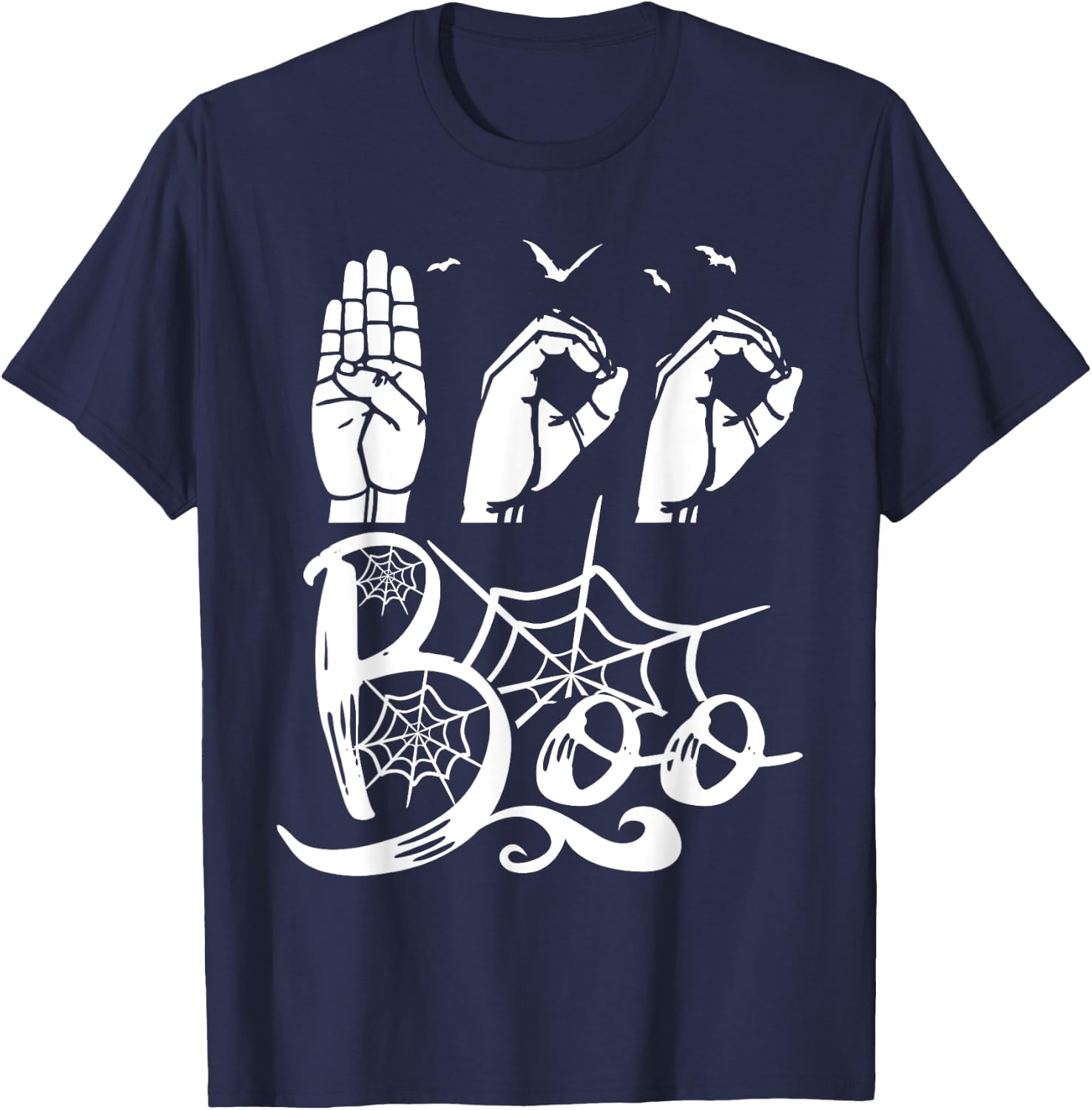 Boo Hands American Sign Language Pride ASL Halloween T-Shirt - T-Shirt | Navy