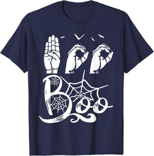 Boo Hands American Sign Language Pride ASL Halloween T-Shirt - T-Shirt | Navy
