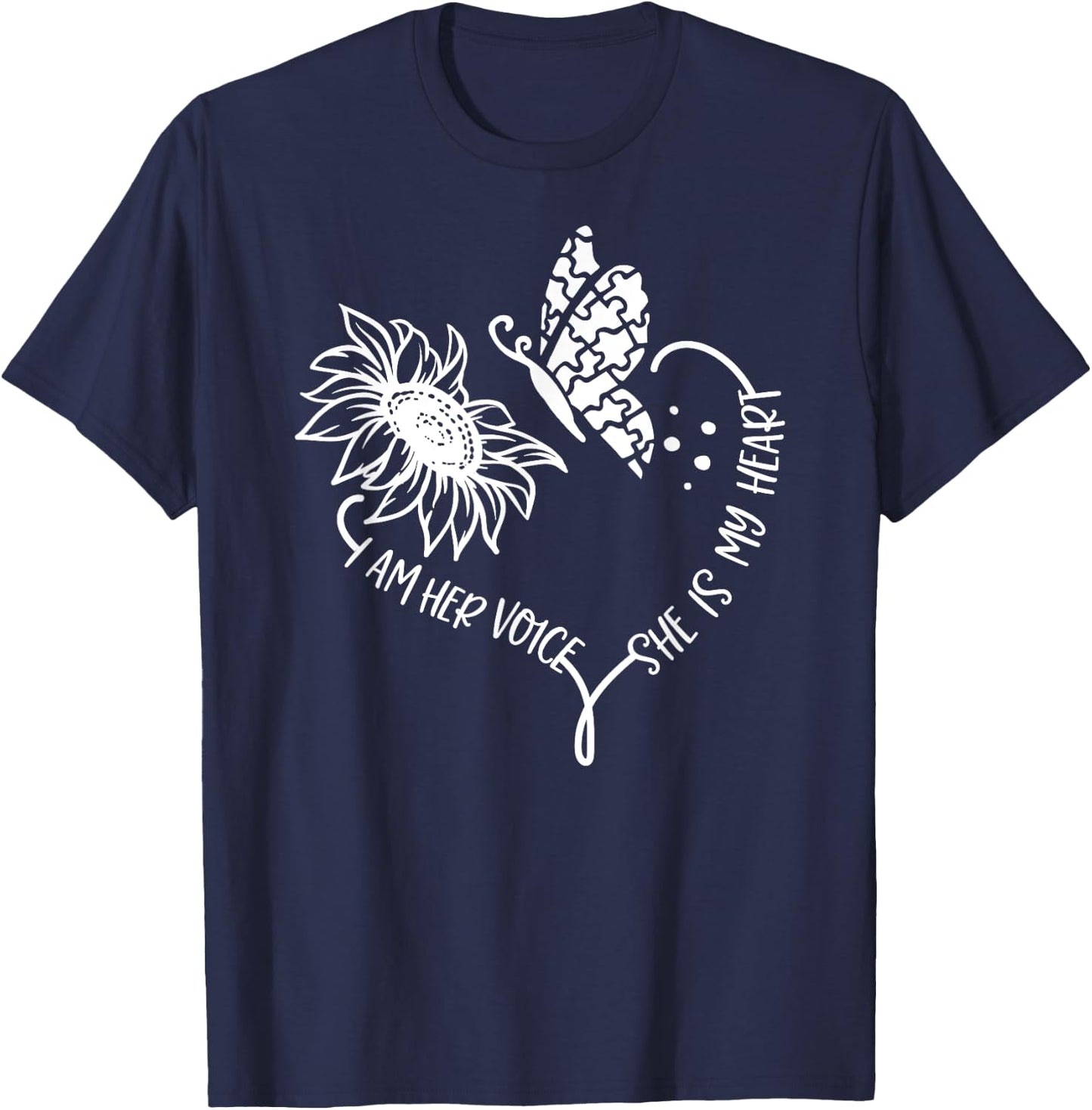 I am Her Voice She Is My Heart Autism Awareness T-Shirt - T-Shirt | Navy