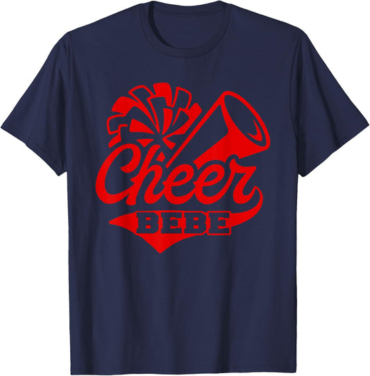 Cheer Bebe Biggest Fan Black And Red Pom Pom T-Shirt - T-Shirt | Navy