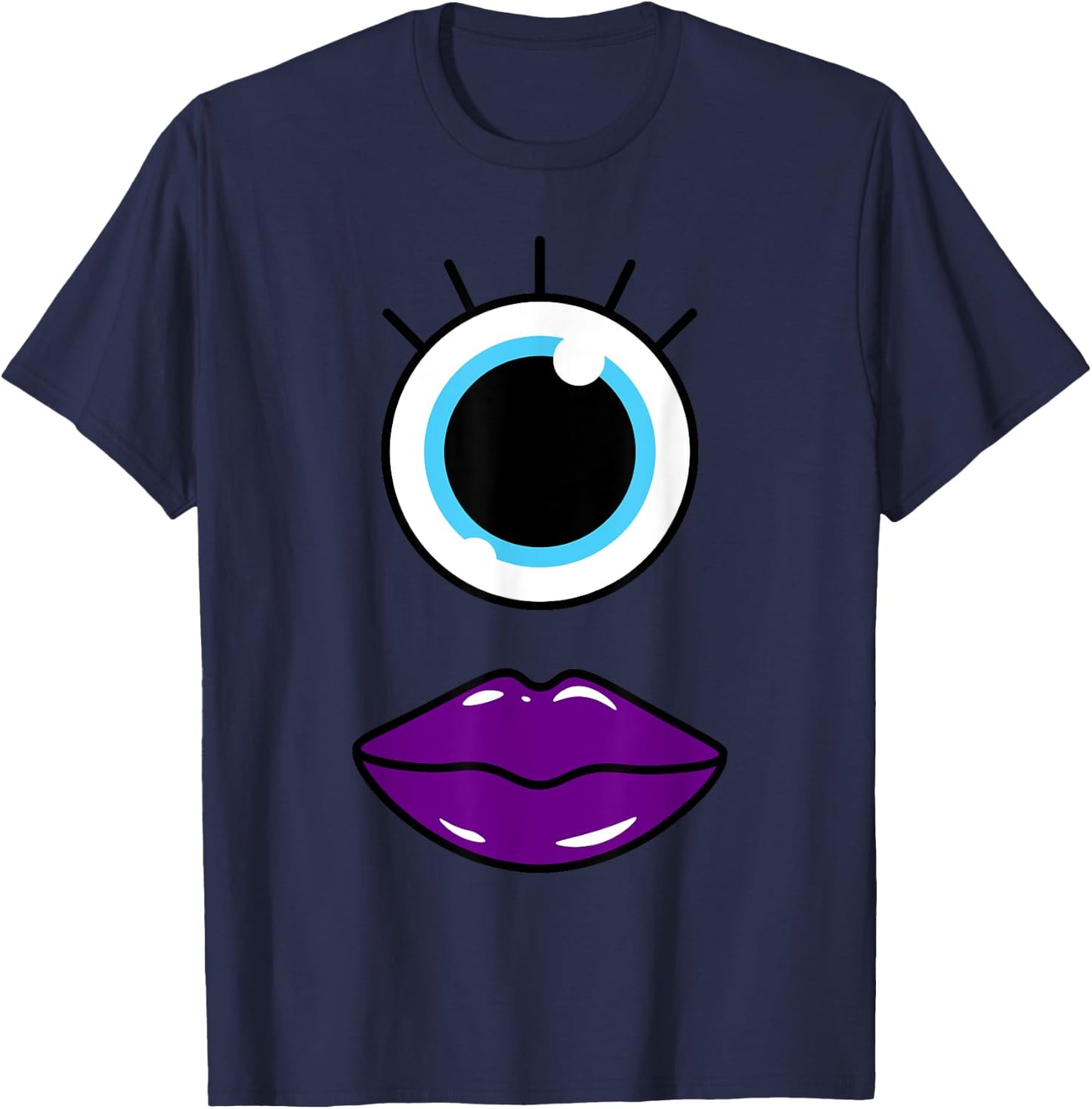 Funny Cute Goth Monster Face Eyeball Easy Halloween Costume T-Shirt - T-Shirt | Navy