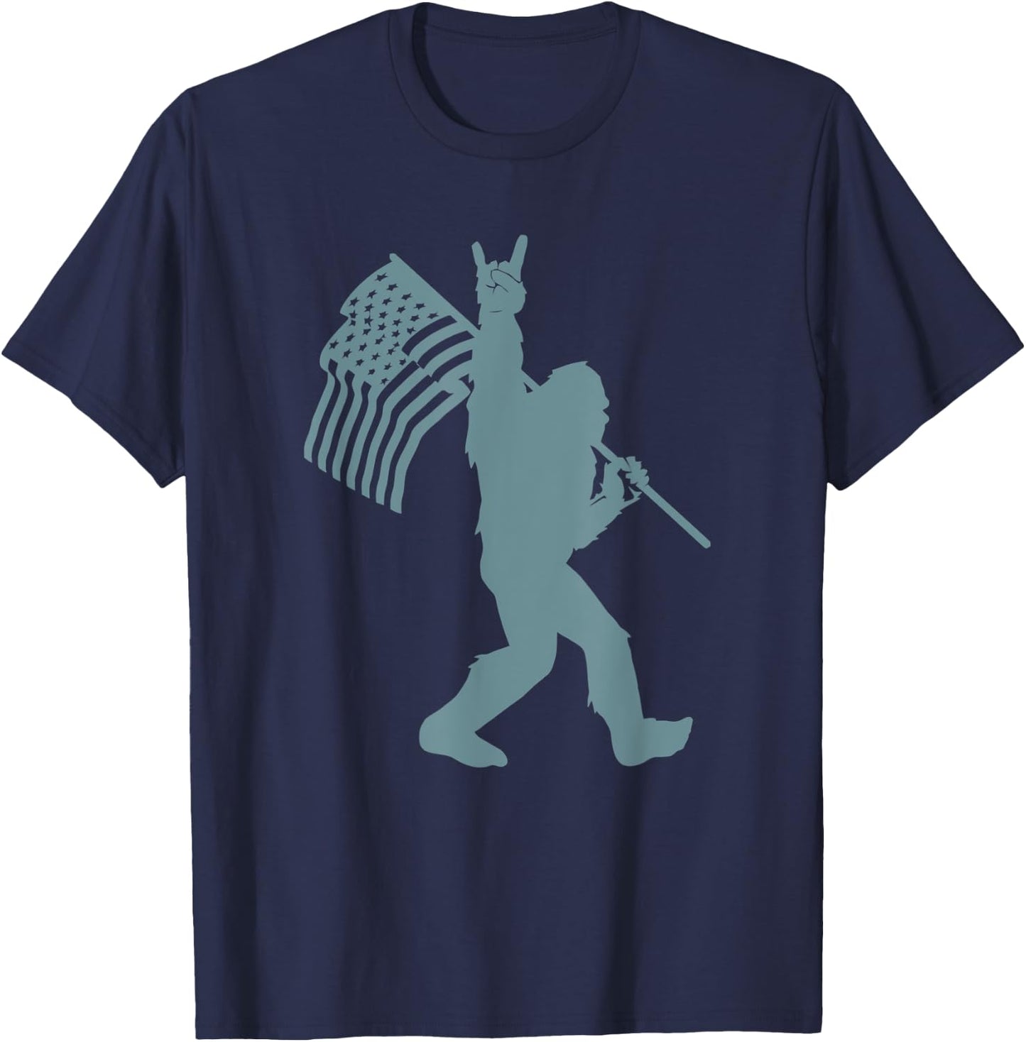 Funny Rock On Bigfoot Sasquatch Rock And Roll USA Flag Kids Men T-Shirt - T-Shirt | Navy