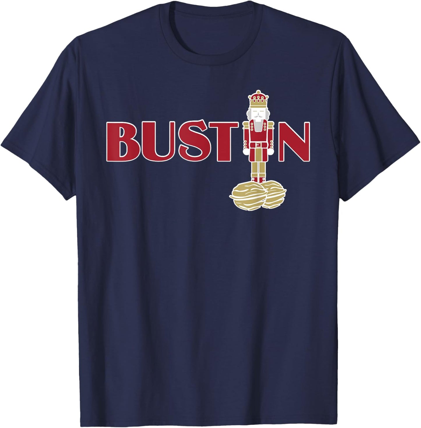 Funny Adult Nut Cracker Bustin Gym Christmas Weightlifting T-Shirt - T-Shirt | Navy
