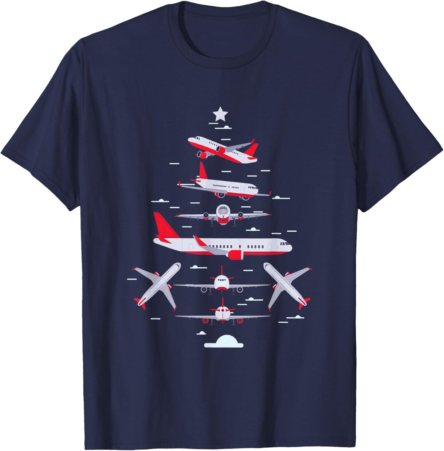 Airplane Christmas Tree Pilot Merry Christmas Xmas Tree T-Shirt - T-Shirt | Navy