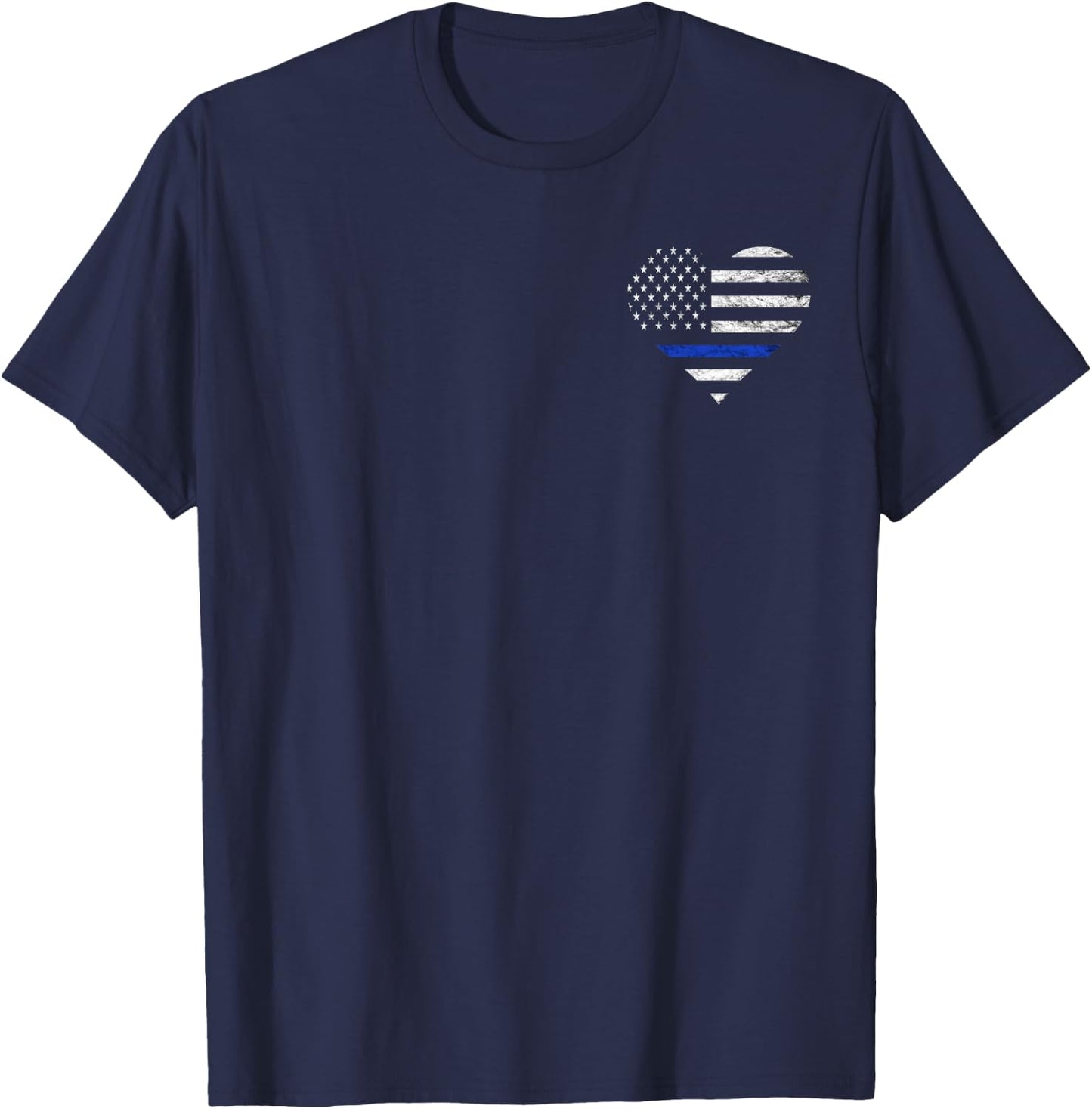 Police Officer Heart Flag American Thin Blue Line Deputy T-Shirt - T-Shirt | Navy