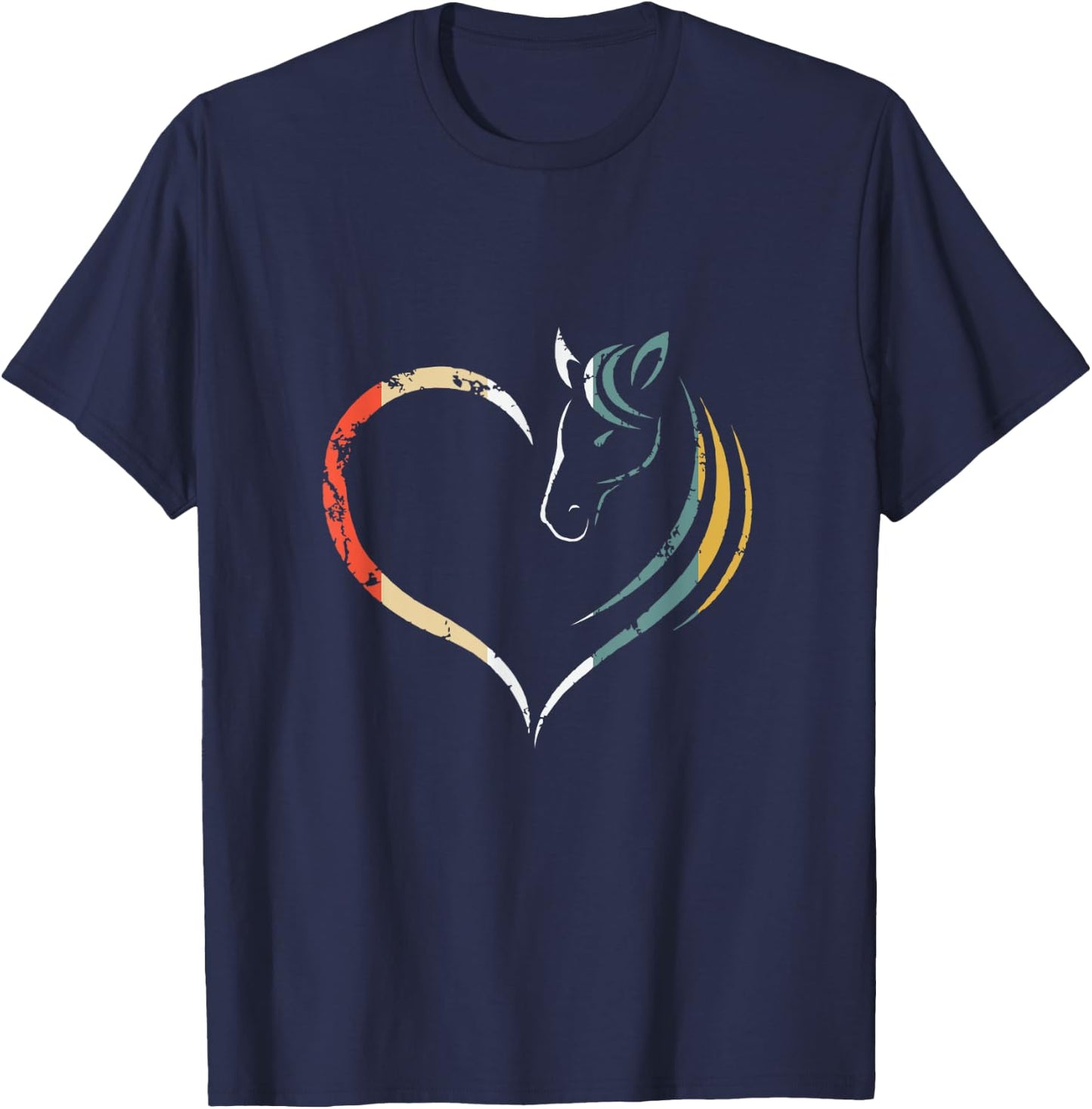 Horse Head Inside Heart Women Ladies Girls Teens Kids Retro T-Shirt - T-Shirt | Navy