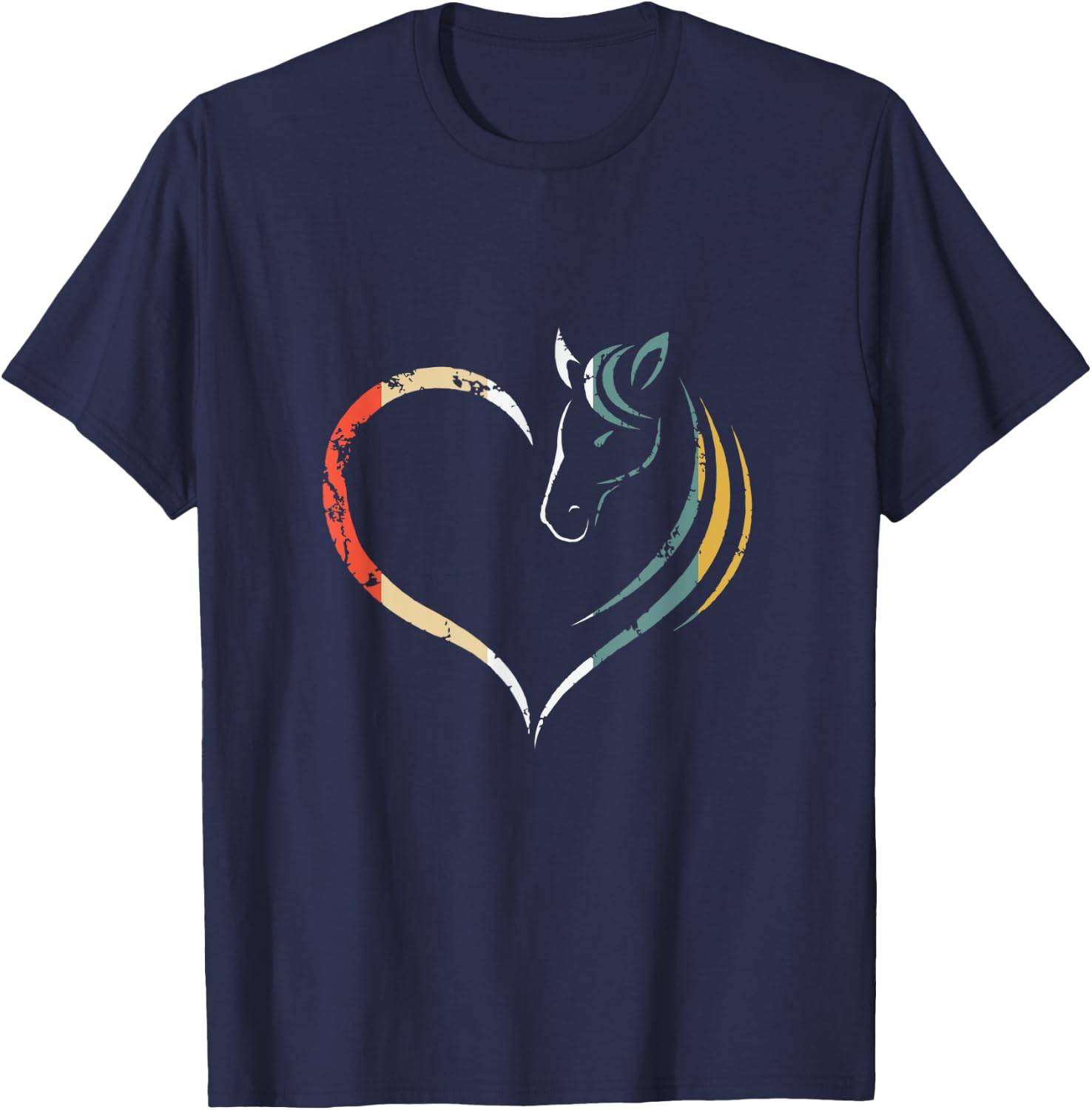 Horse Head Inside Heart Women Ladies Girls Teens Kids Retro T-Shirt - T-Shirt | Navy